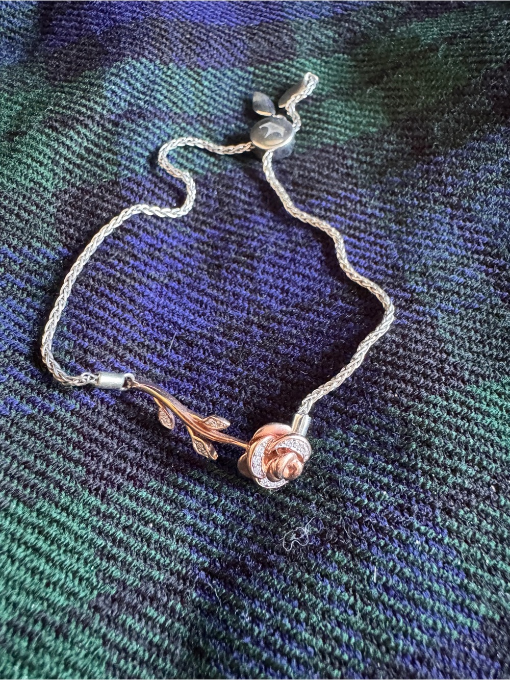 Disney Enchanted BelleTwo-Tone Rose & Leaf Slide Bracelet - Rose Gold and Silver